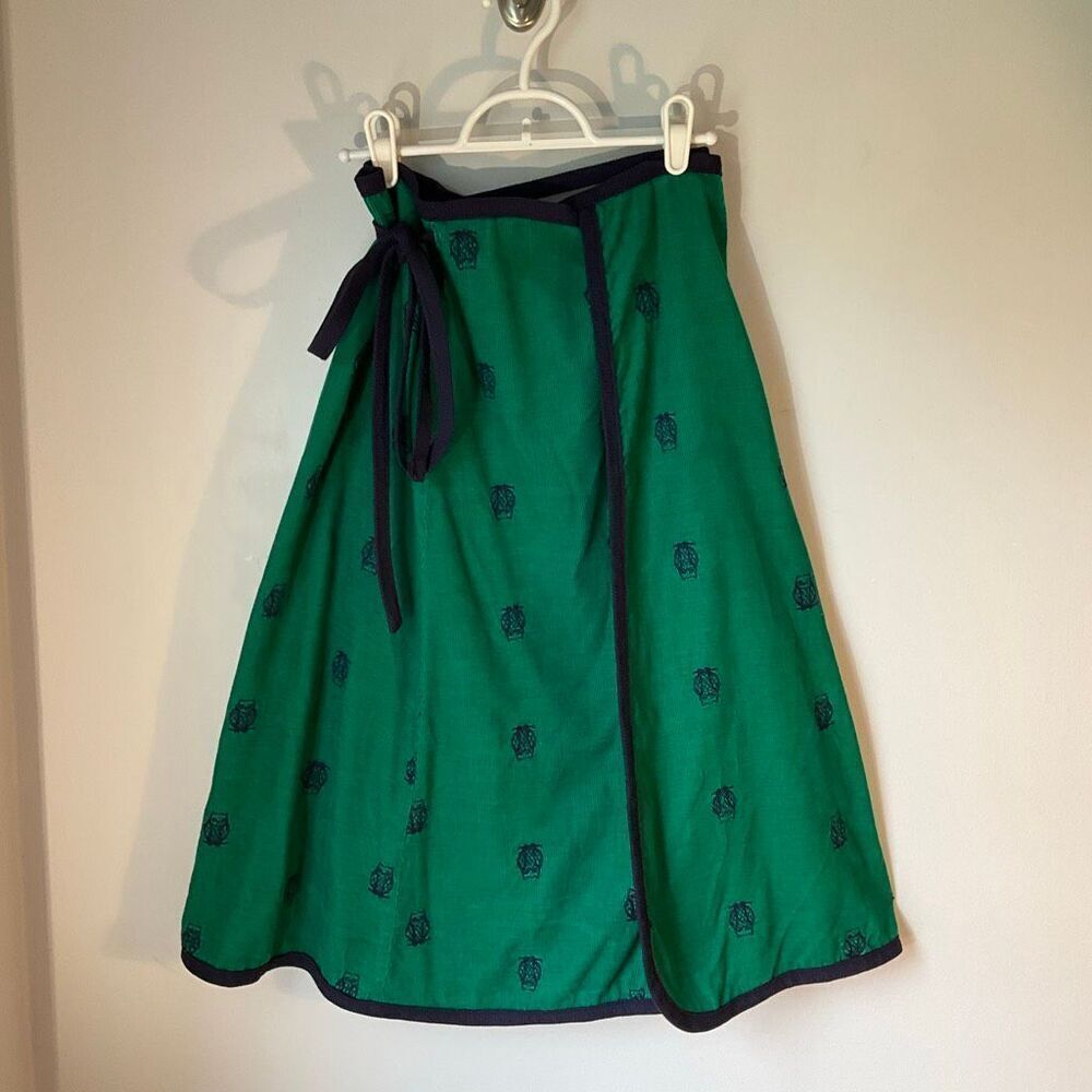 Vintage Mr Hank Corduroy Wraparound Owl Midiskirt. Green and Navy One Size - Picture 11 of 13
